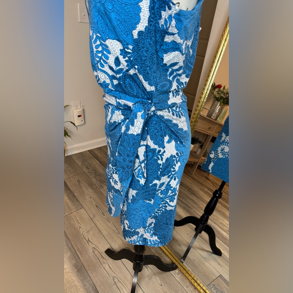 LOFT Blue Floral Tie-Waist One-Piece Swim Cover Dress - Picture 3 of 12
